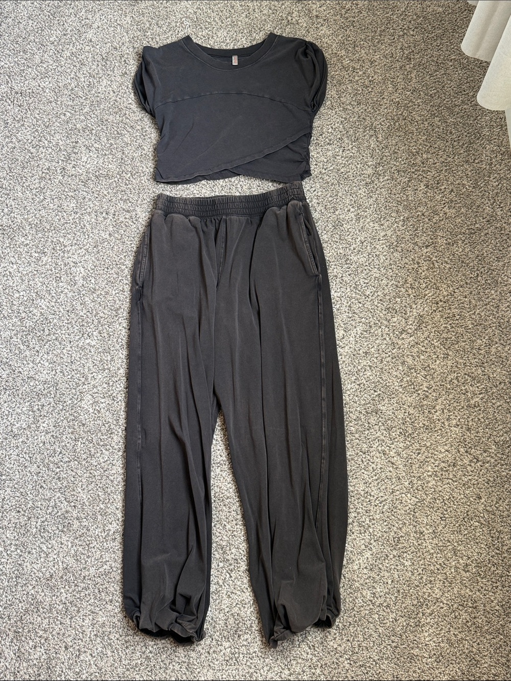 Free People Black Bubble Pant and Cross-over Top Set